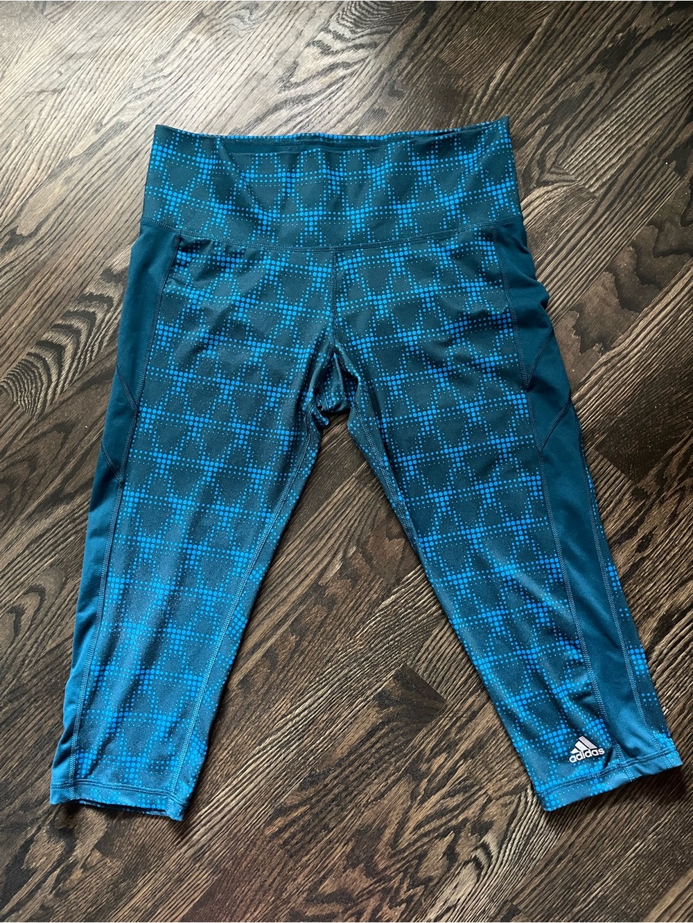 Adidas Climalite Aqua Blue Mineral Dot High-Rise Capri 3/4 Leggings Size L - Picture 1 of 11